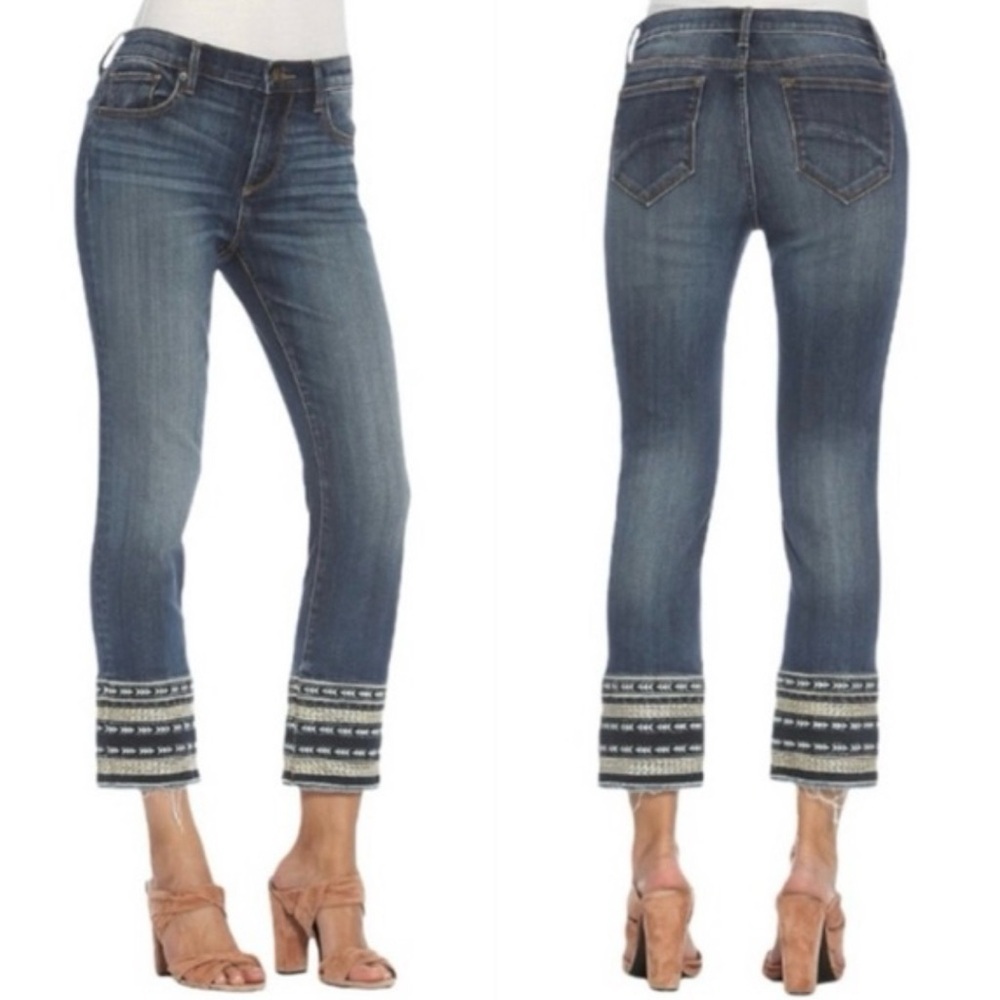 DRIFTWOOD Blue Cropped Jeans with Embroidered Hem